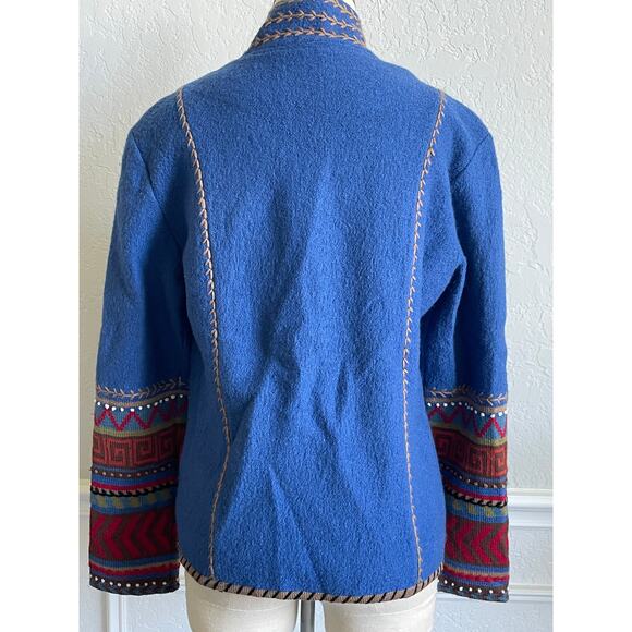 ColdWater Creek Artisan Blue Wool Western Jacket Boho Embroidered Southwestern - Picture 7 of 9